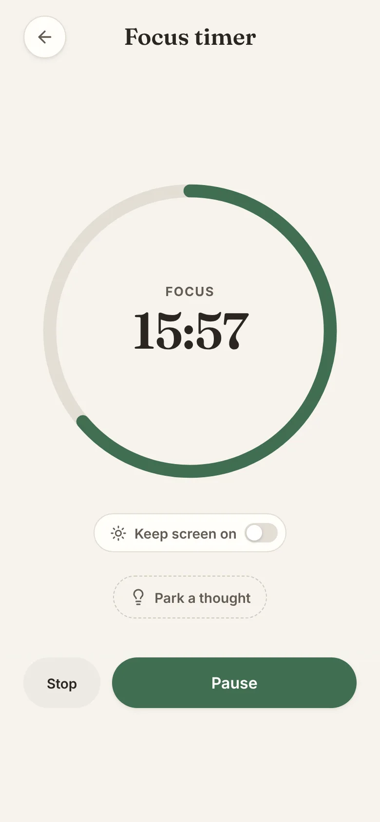 ZenHabits app screen: A focus timer for deep work