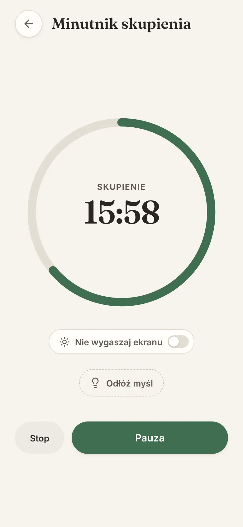 Ekran aplikacji ZenHabits: Minutnik do głębokiej pracy