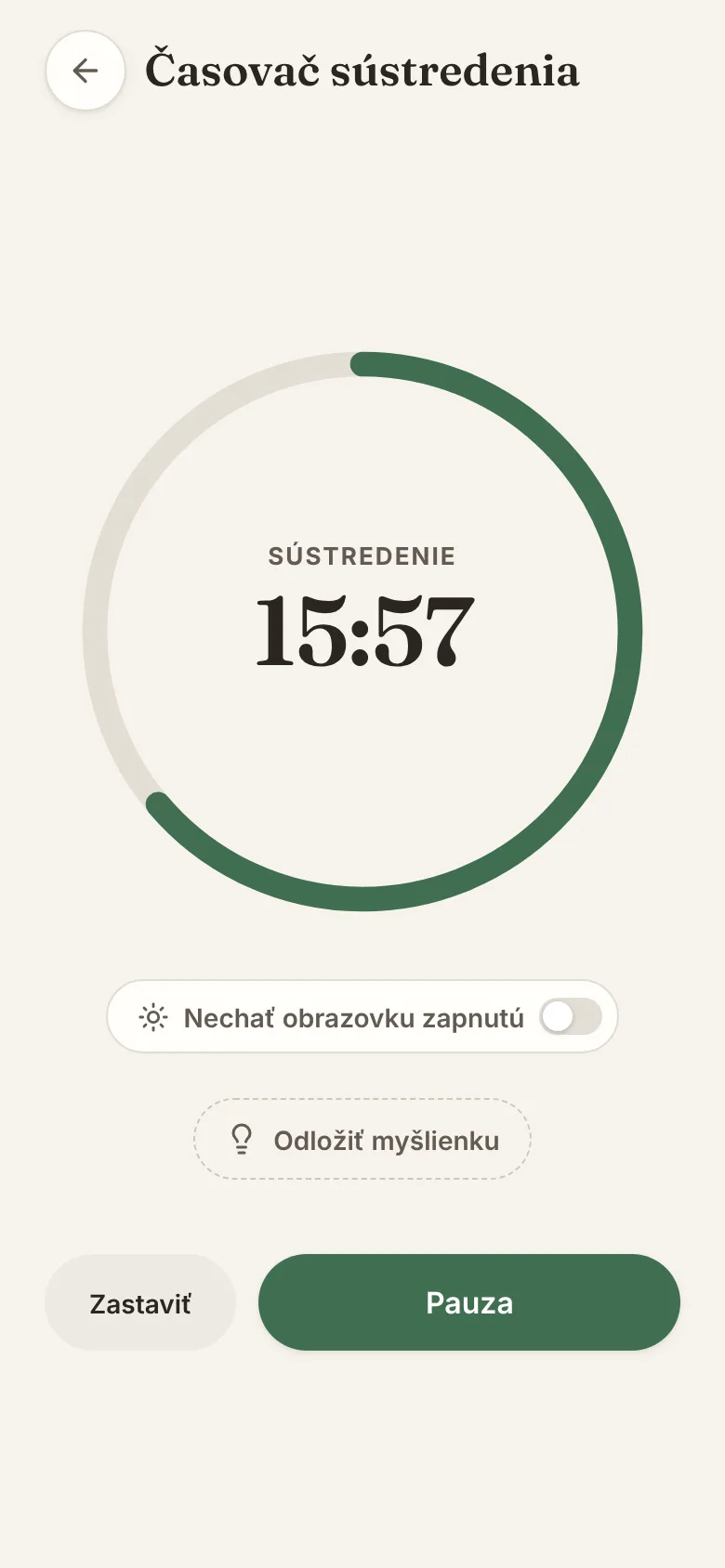 Obrazovka aplikácie ZenHabits: Časovač na hlbokú prácu